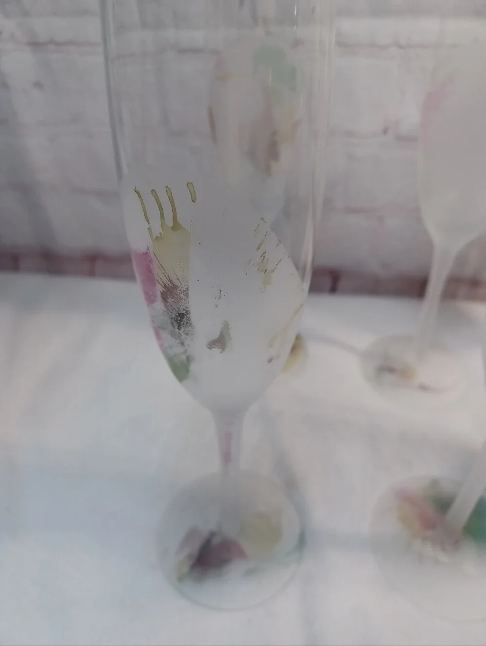 Rueven / Nouveau Art Glass vintage frosted champagne flutes set of 6